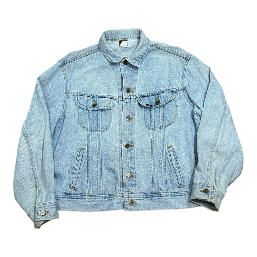 Vintage LEE Blue Denim Jean Trucker Work Biker Jacket Size L (?) PATD 153438